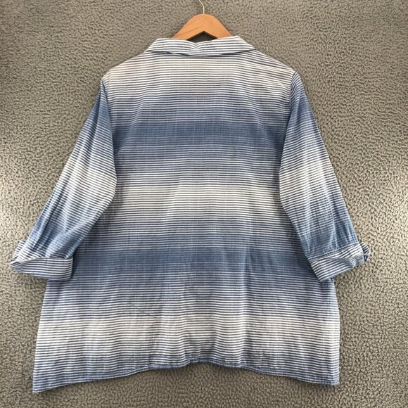 Ali Miles Shirt Womens Extra Large Blue Striped Button Collar Long Sleeve Casual - Picture 3 of 11